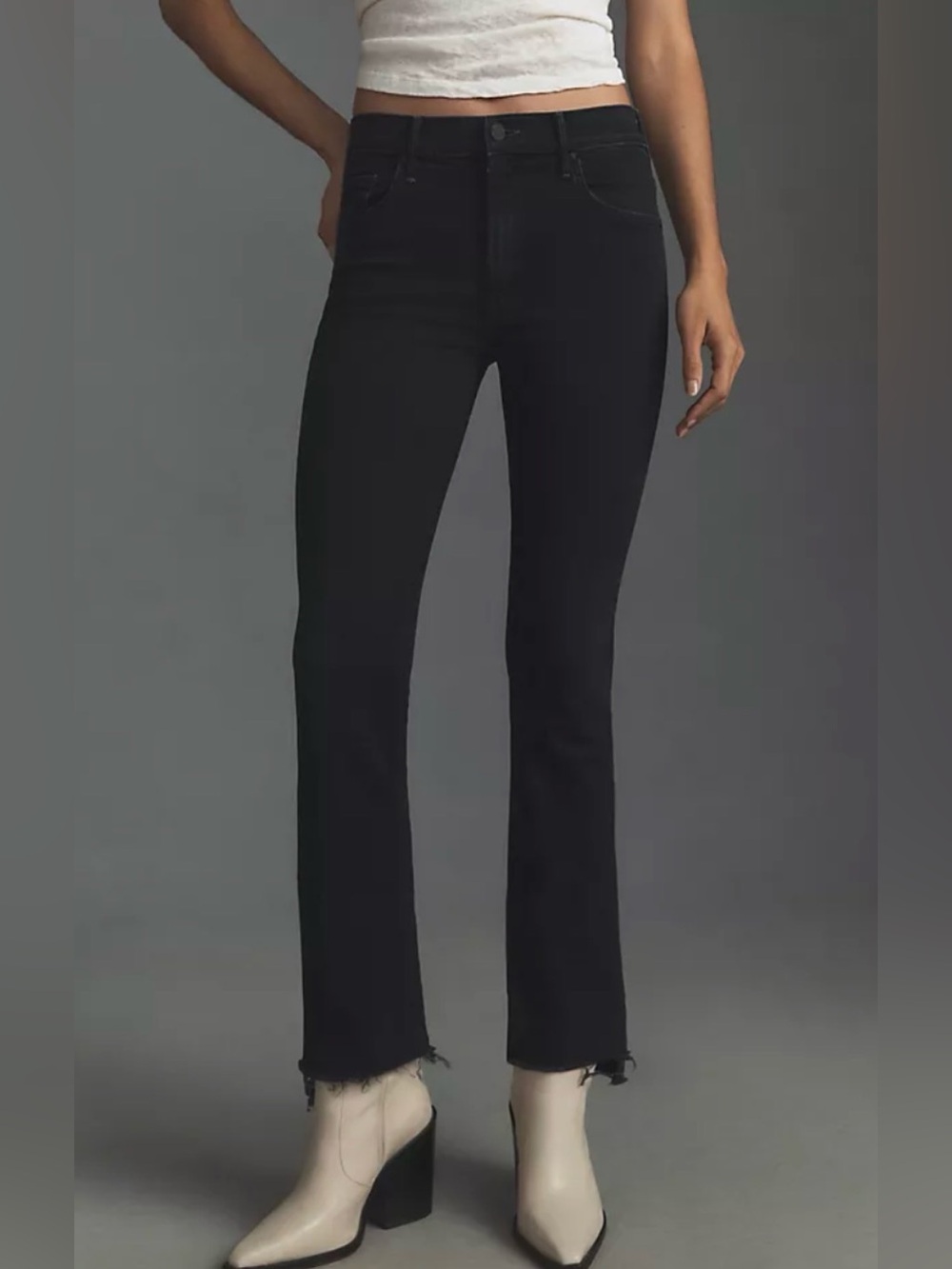 MOTHER The Insider Crop Step Fray Jeans Not Guilty Black Size 26